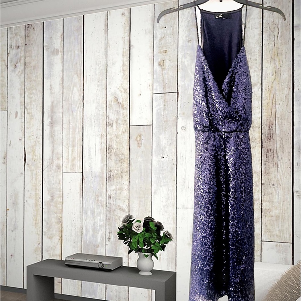 NWT boutique C Luce blue Sequin cocktail dress small